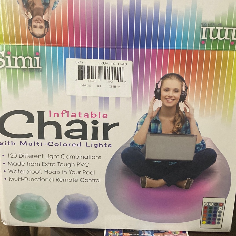 Simi inflatable chair with multi colored lights nib
